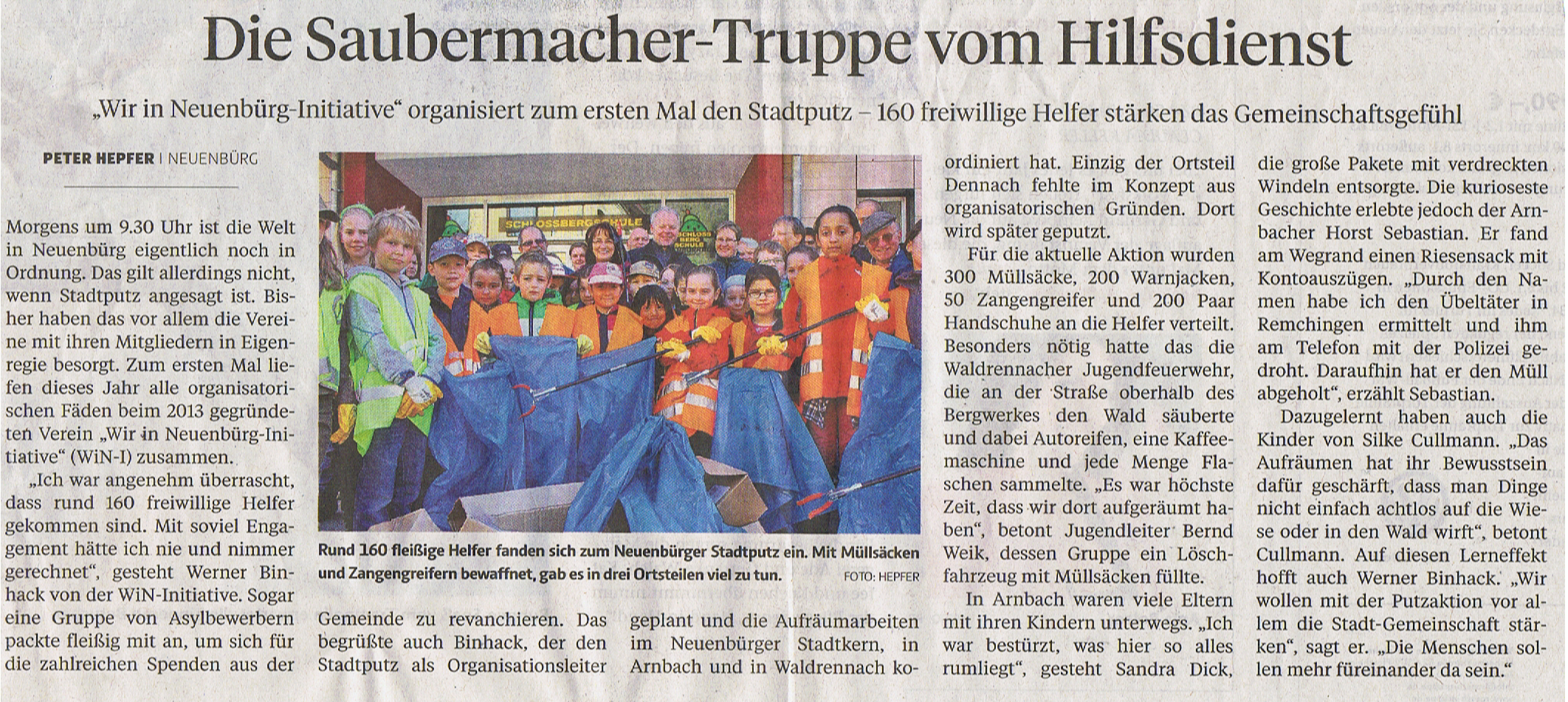 Artikel über den Stadtputz 2014 in Neuenbürg in der Pforzheimer Zeitung vom 5. APril 2014