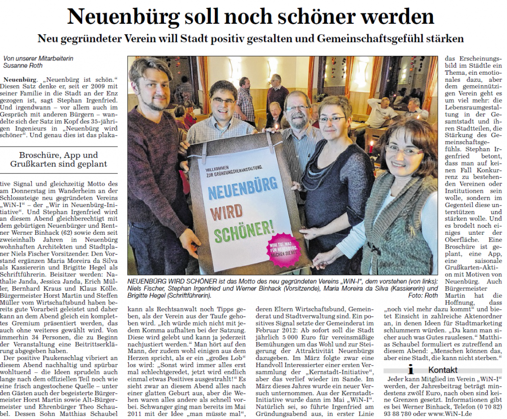 Zeitungsartikel im Pforzheimer Kurier vom 07.12.2013, Foto: Roth