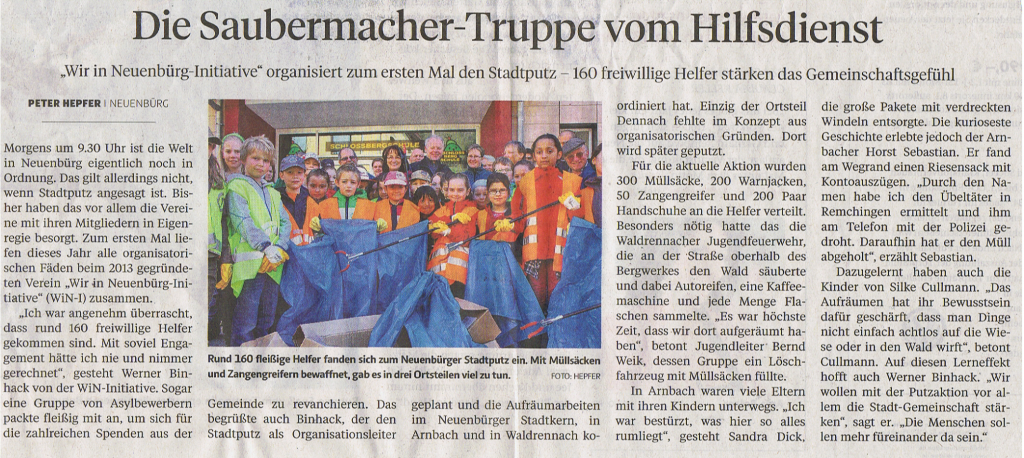 Artikel über den Stadtputz 2014 in Neuenbürg in der Pforzheimer Zeitung vom 5. APril 2014