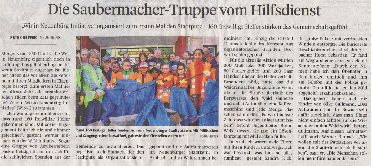 „Die Saubermacher-Truppe vom Hilfsdienst“, Artikel in der PZ über den Stadtputz