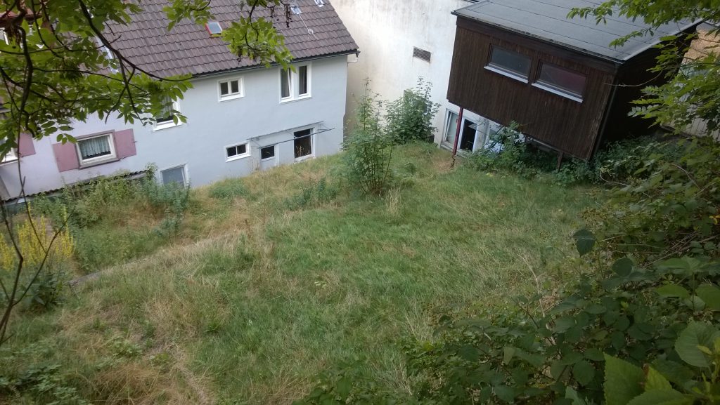 Grünfläche hinter dem Aussenspielbereich am Kindergarten im evangelischen Gemeindehaus Neuenbürg