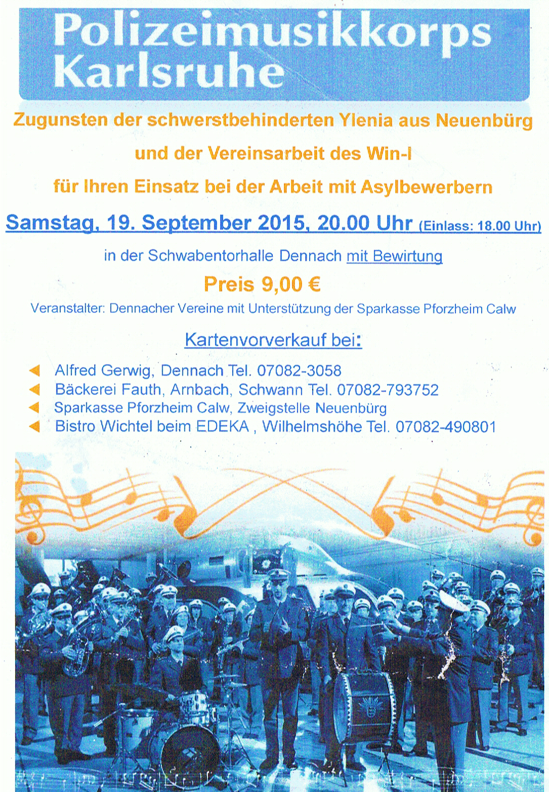 Flyer Benefizkonzert Dennach Polizeimusikkorps Karlsruhe